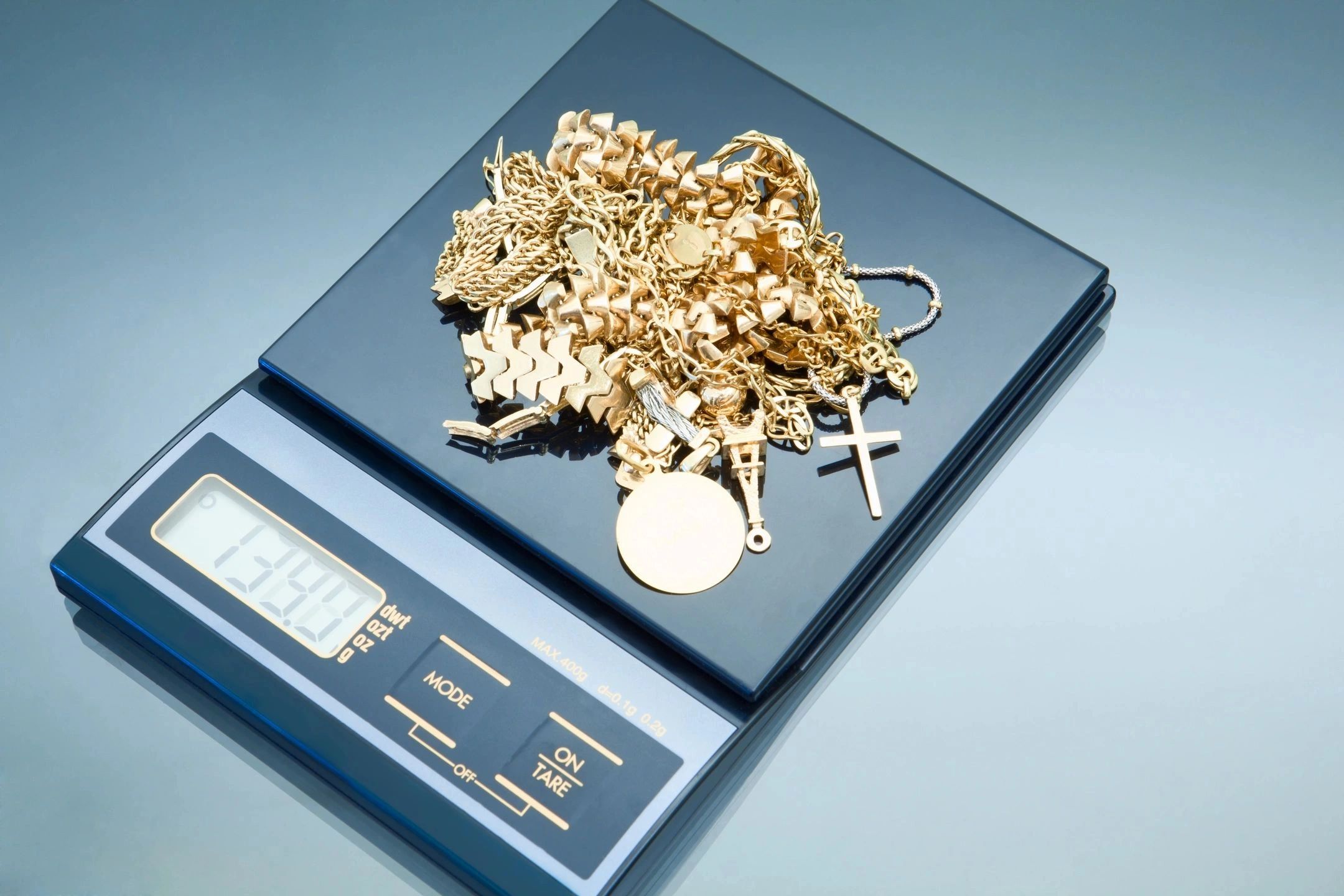 Gold jewelry on a digital scale